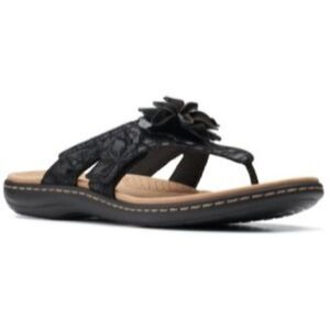 Clarks Laurieann Gema Leather Thong Sandals Black 9.5W NWT